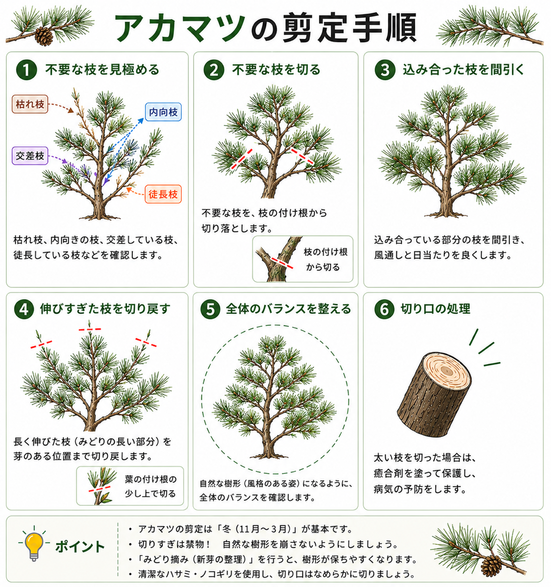 アカマツ(赤松)の剪定方法【図解】