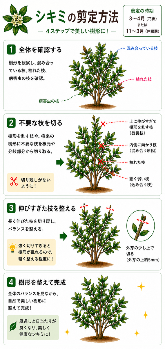 【図解あり】シキミの剪定方法 【図解あり】シキミの剪定方法