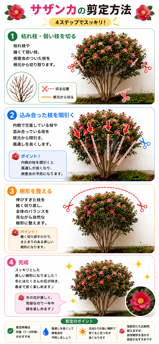 【図解あり】サザンカの剪定方法 【図解あり】サザンカの剪定方法