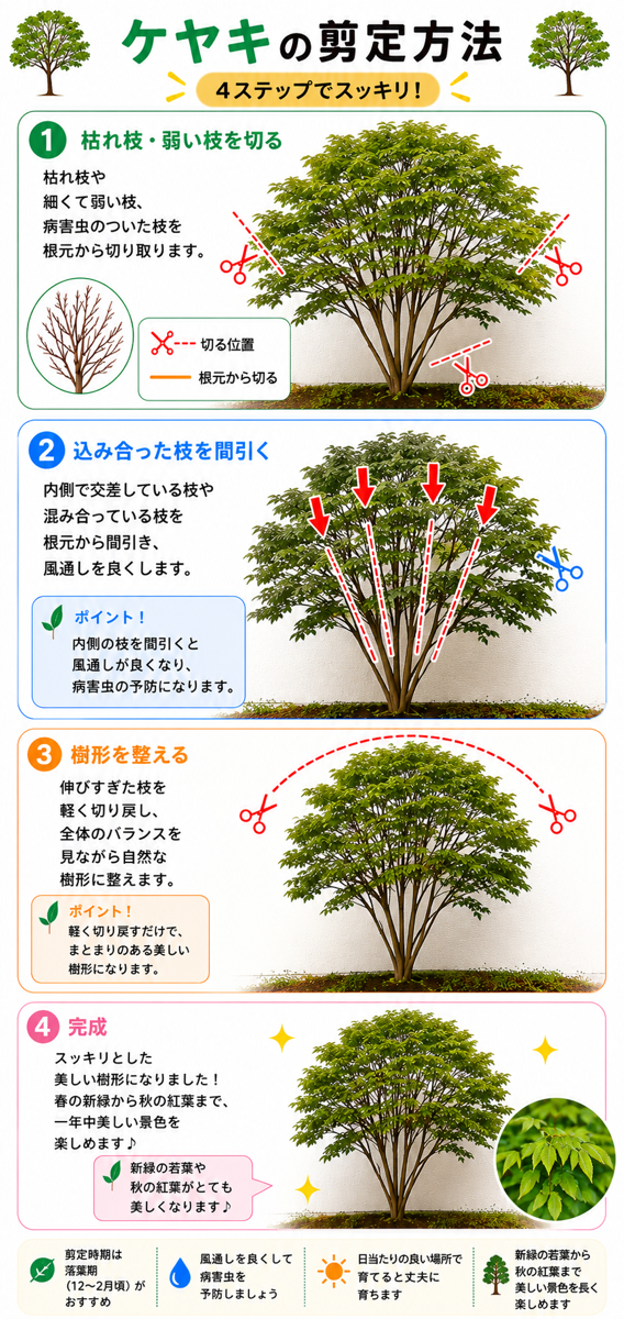 【図解あり】ケヤキの剪定方法 【図解あり】ケヤキの剪定方法