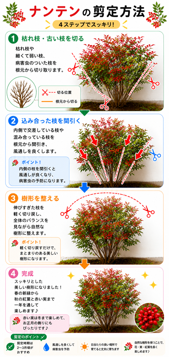 【図解あり】ナンテン(南天)の剪定方法 【図解あり】ナンテン(南天)の剪定方法