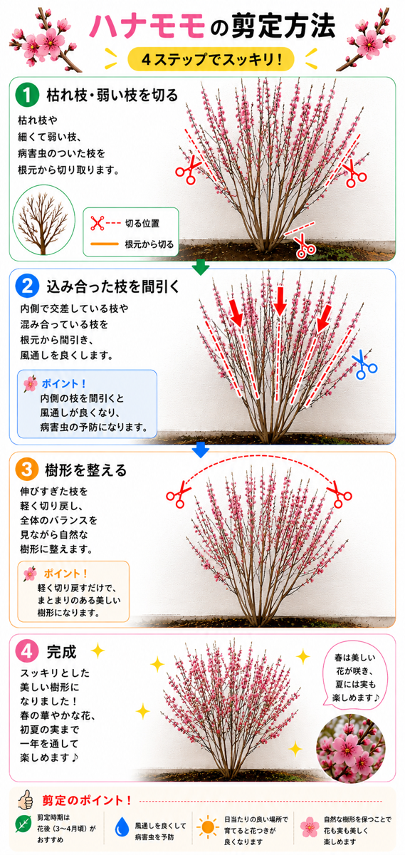 【図解あり】ハナモモの剪定方法 【図解あり】ハナモモの剪定方法