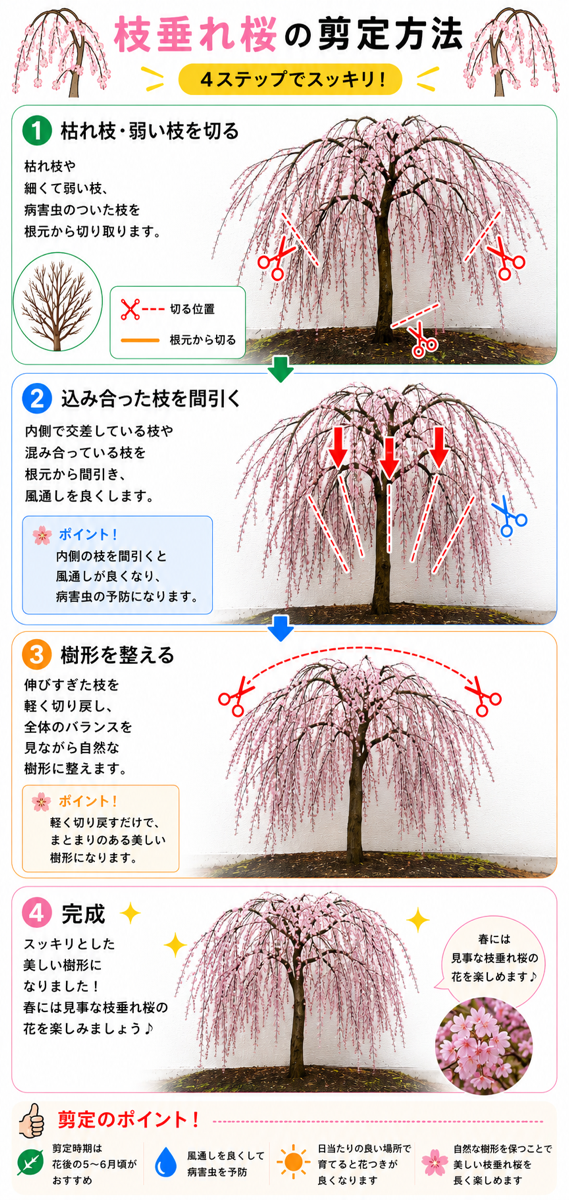 【図解あり】枝垂れ桜の剪定方法 【図解あり】枝垂れ桜の剪定方法