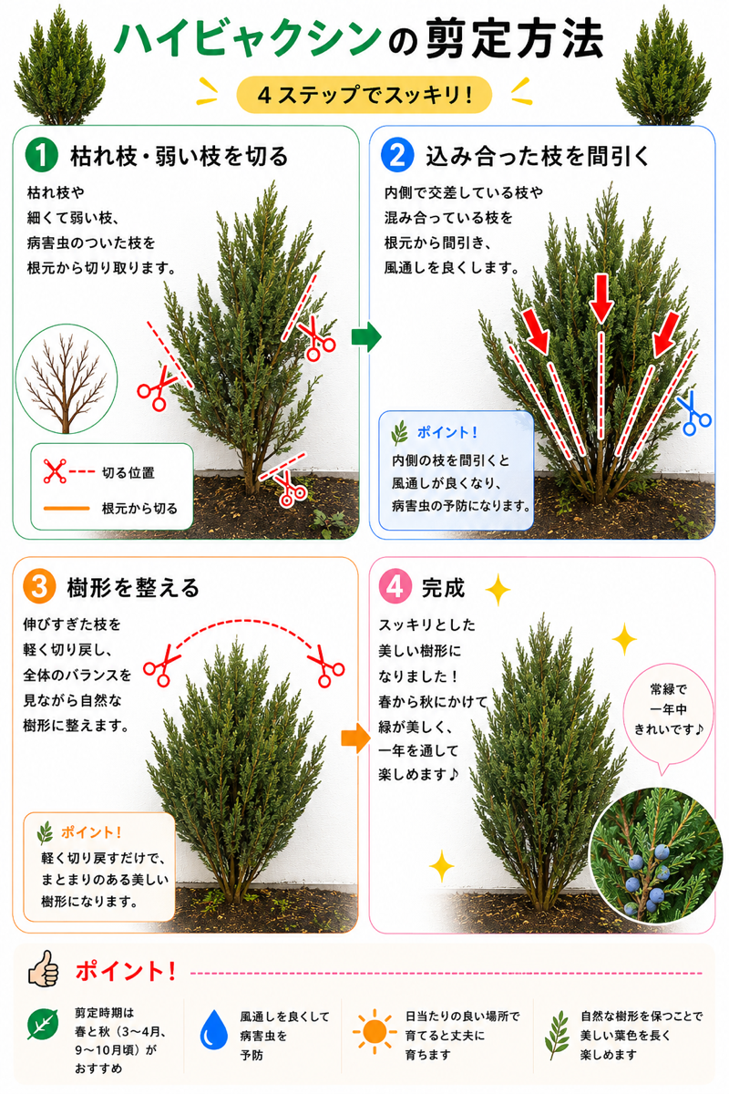 【図解あり】ハイビャクシンの剪定方法