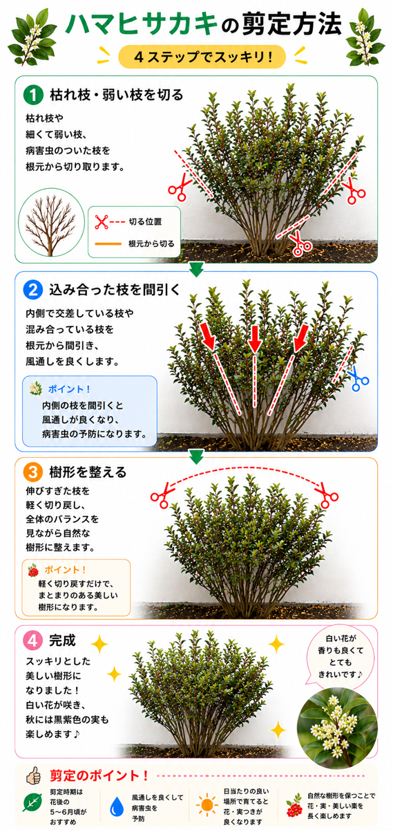 【図解あり】ハマヒサカキの剪定方法 【図解あり】ハマヒサカキの剪定方法