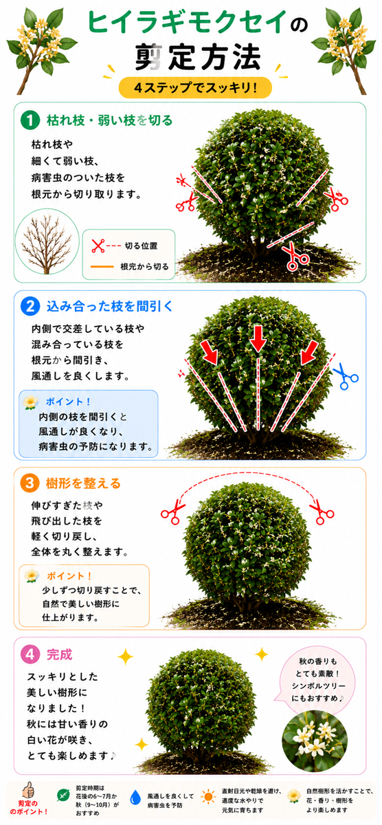 【図解あり】ヒイラギモクセイの剪定方法 【図解あり】ヒイラギモクセイの剪定方法