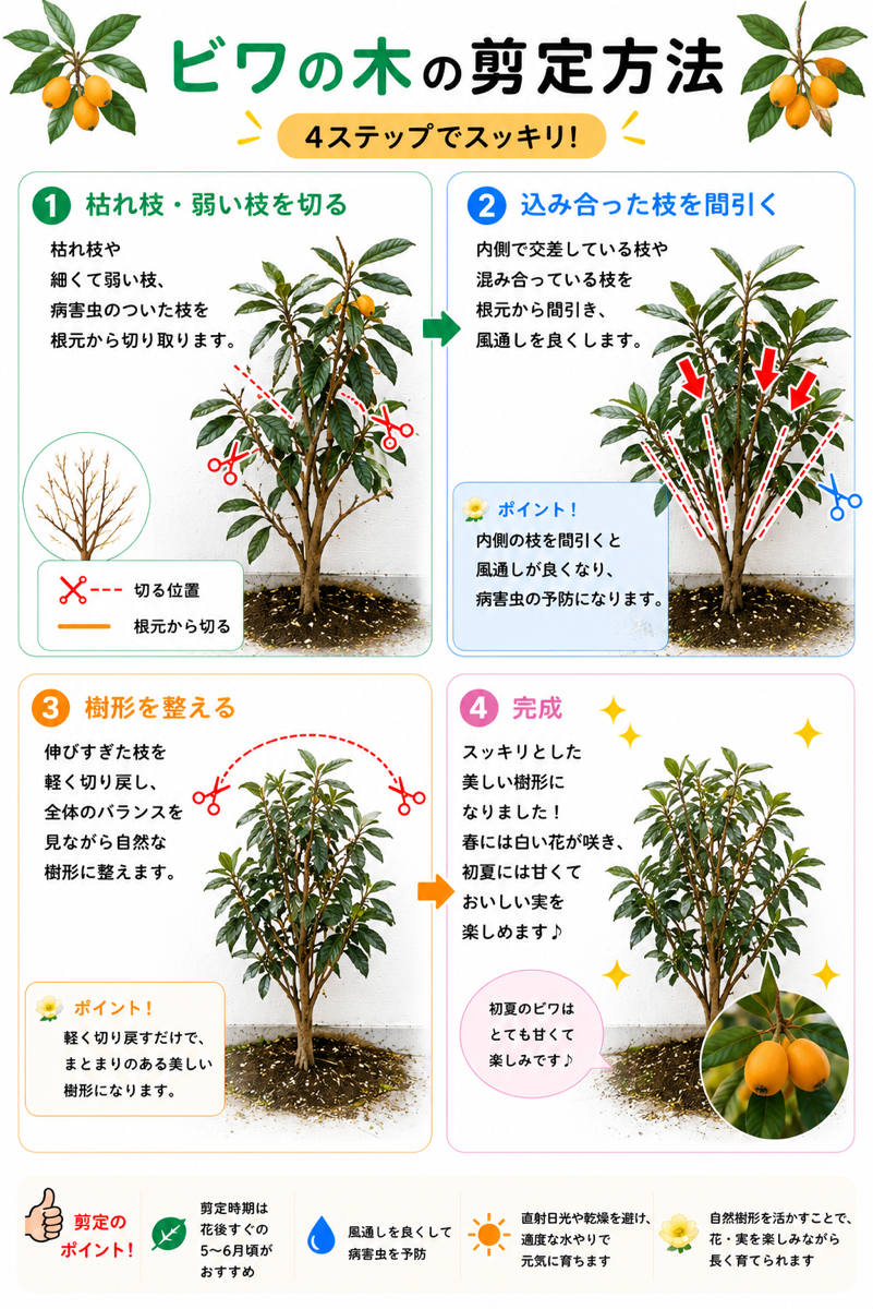 【図解あり】ビワの木の剪定方法