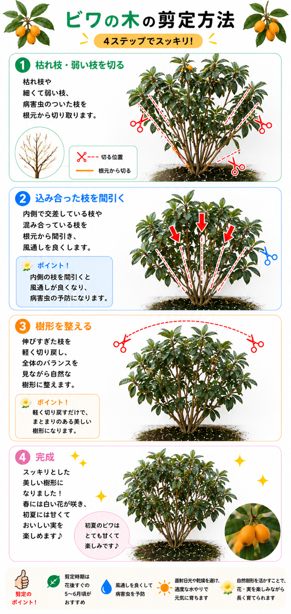 【図解あり】ビワの木の剪定方法 【図解あり】ビワの木の剪定方法