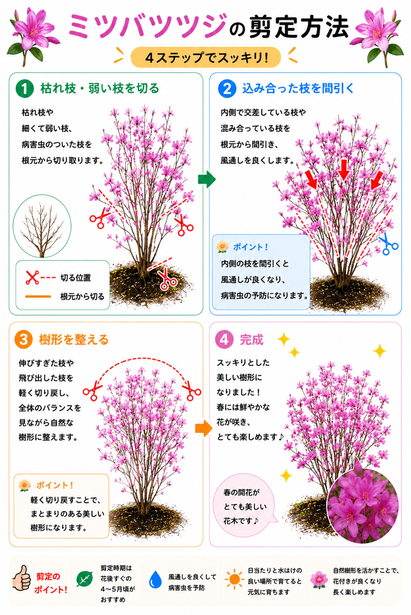 【図解あり】ミツバツツジの剪定方法