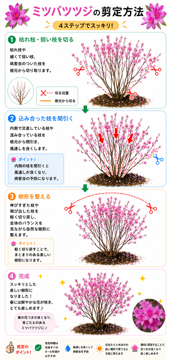 【図解あり】ミツバツツジの剪定方法 【図解あり】ミツバツツジの剪定方法