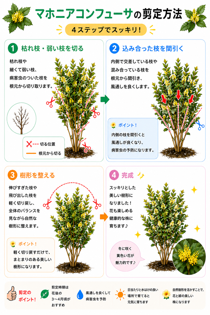 【図解あり】マホニアコンフューサの剪定方法