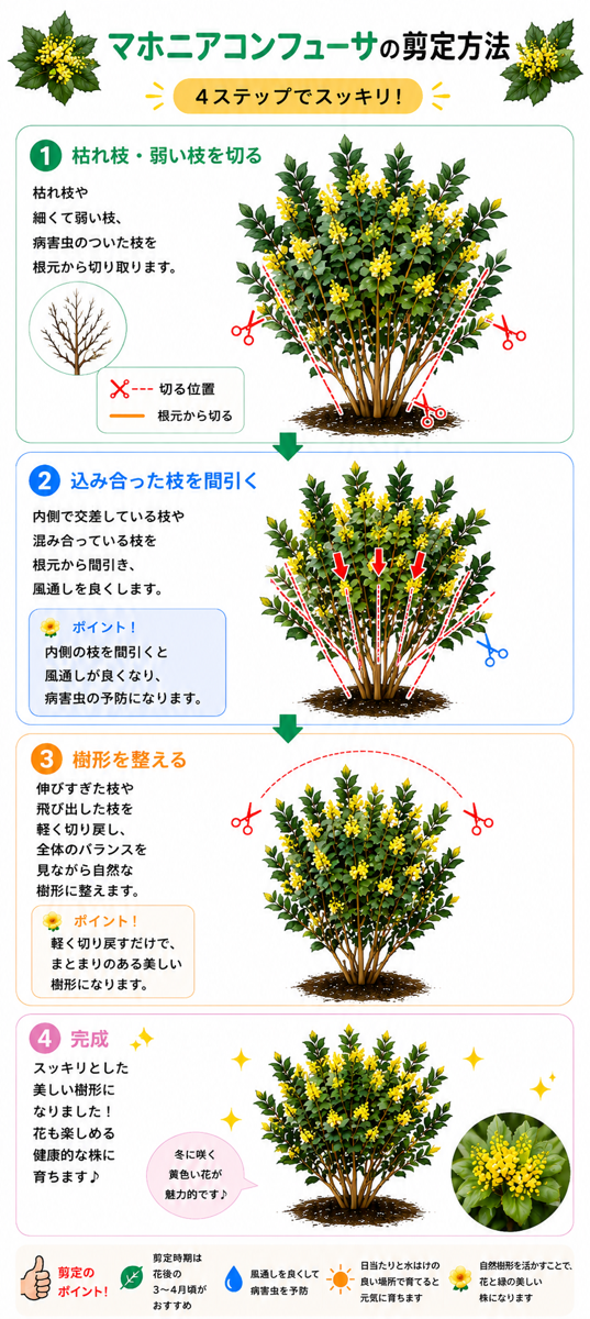 【図解あり】マホニアコンフューサの剪定方法 【図解あり】マホニアコンフューサの剪定方法