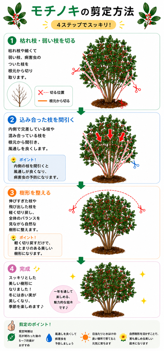 【図解あり】モチノキの剪定方法 【図解あり】モチノキの剪定方法