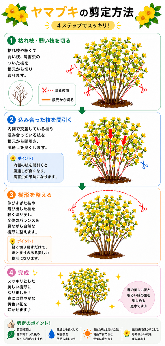 【図解あり】ヤマブキの剪定方法 【図解あり】ヤマブキの剪定方法