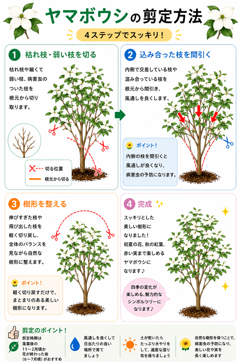 【図解あり】ヤマボウシ(落葉)・常緑ヤマボウシの剪定方法 【図解あり】ヤマボウシ(落葉)・常緑ヤマボウシの剪定方法