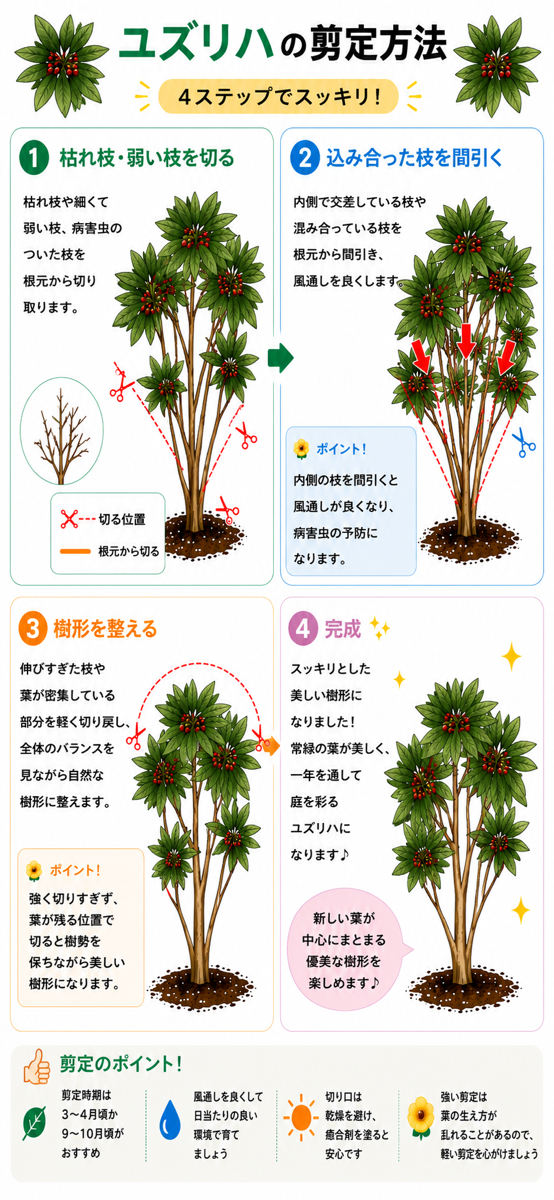 【図解あり】ユズリハの剪定方法 【図解あり】ユズリハの剪定方法