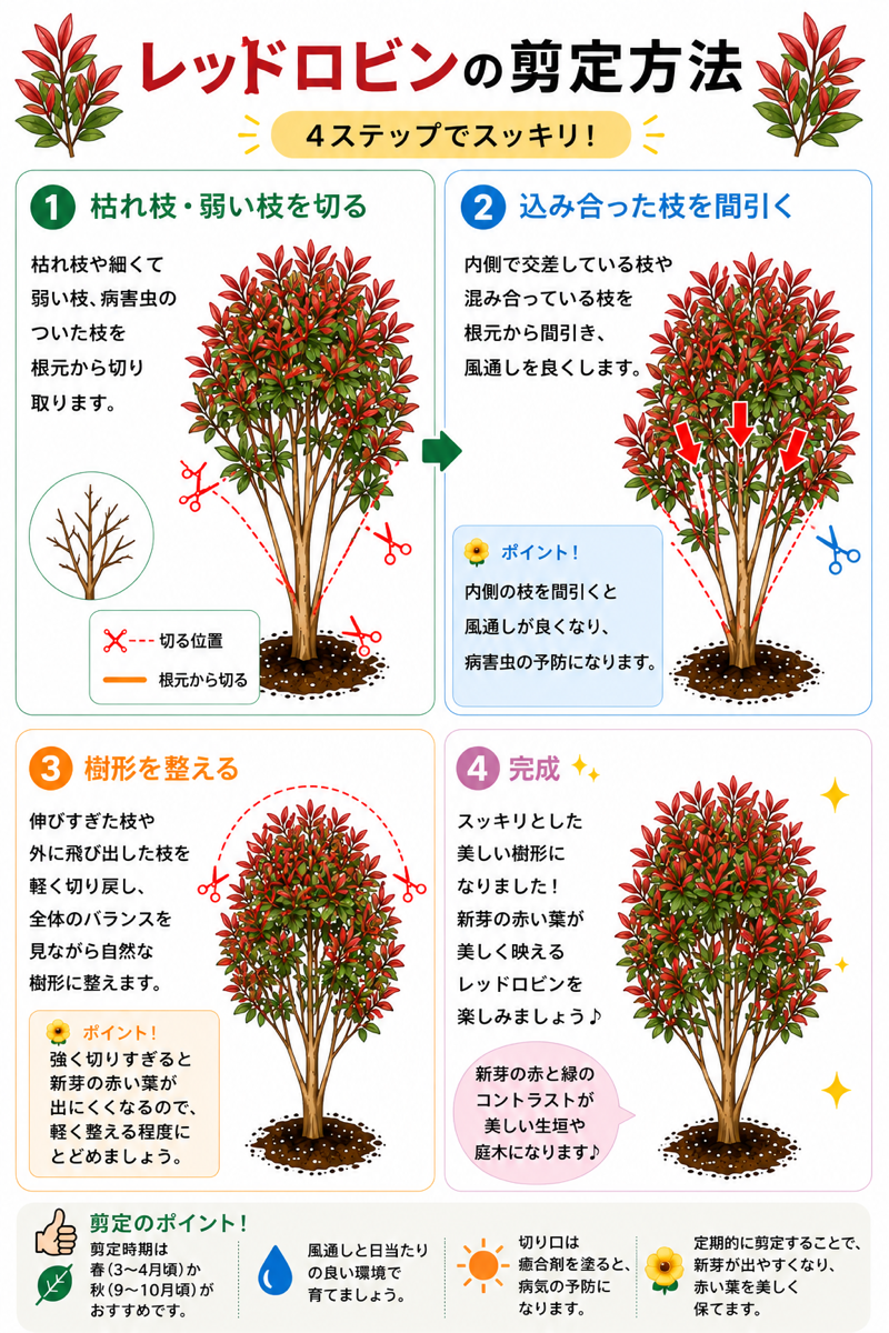 【図解あり】レッドロビン(ベニカナメモチ)の剪定方法