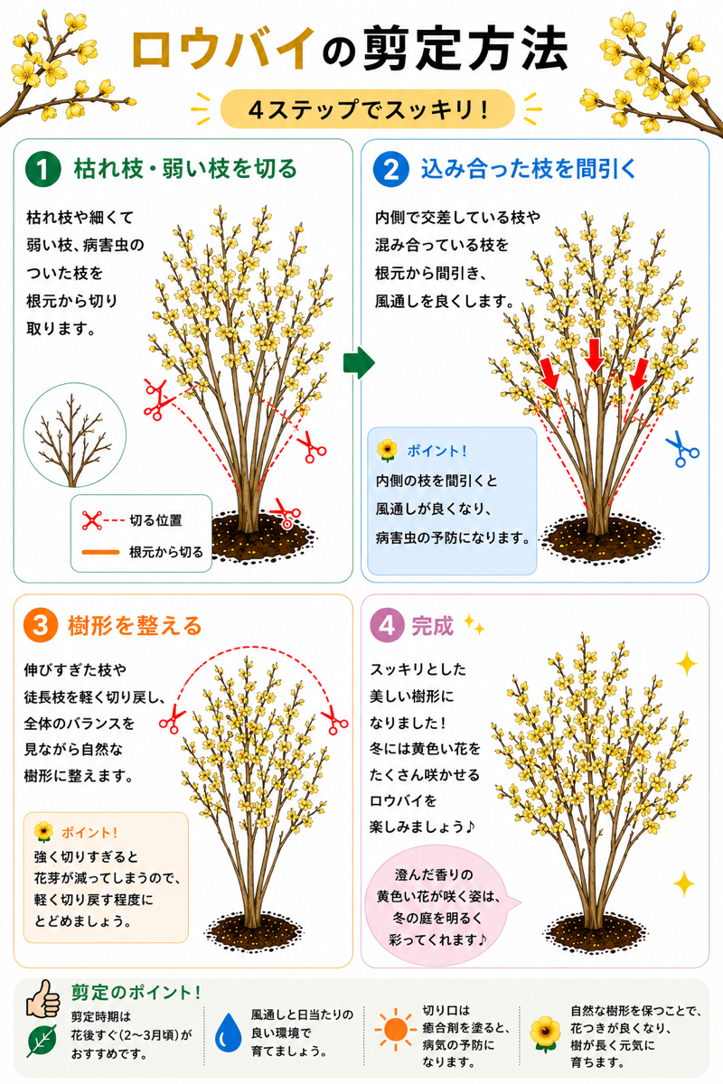 【図解あり】ロウバイ(ソシンロウバイ)の剪定方法